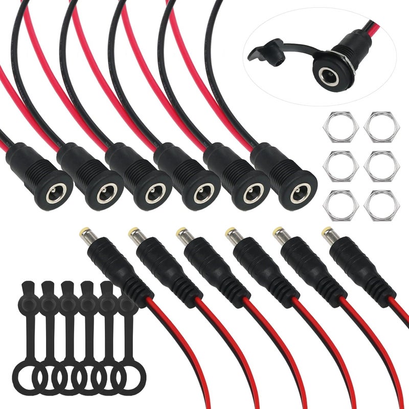 Tugermoola 6 Sets 5.5 x 2.1mm DC Power Jack Threaded Female Panel Mount Barrel Connector Adapter Kit with Cover Cap OLA012 - Image 1